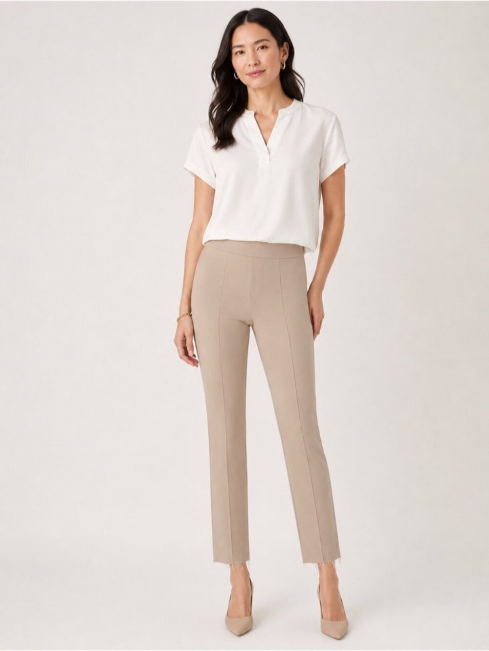 Ann Taylor Beige Slim Ankle Pants Stretch High Rise Career Office Womens Size 4